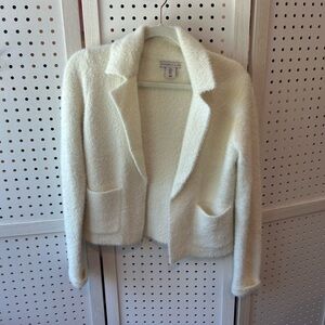 Sincerely Jules Fuzzy Knit Blazer Jacket – Cream White Cozy Chic